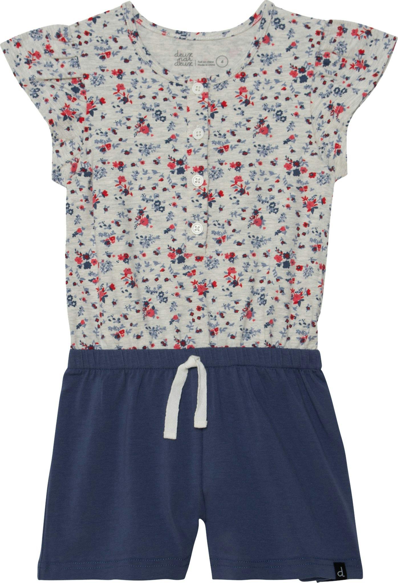 Product gallery image number 1 for product Organic Cotton Printed Little Flowers Short Sleeve Jumpsuit - Little Girls