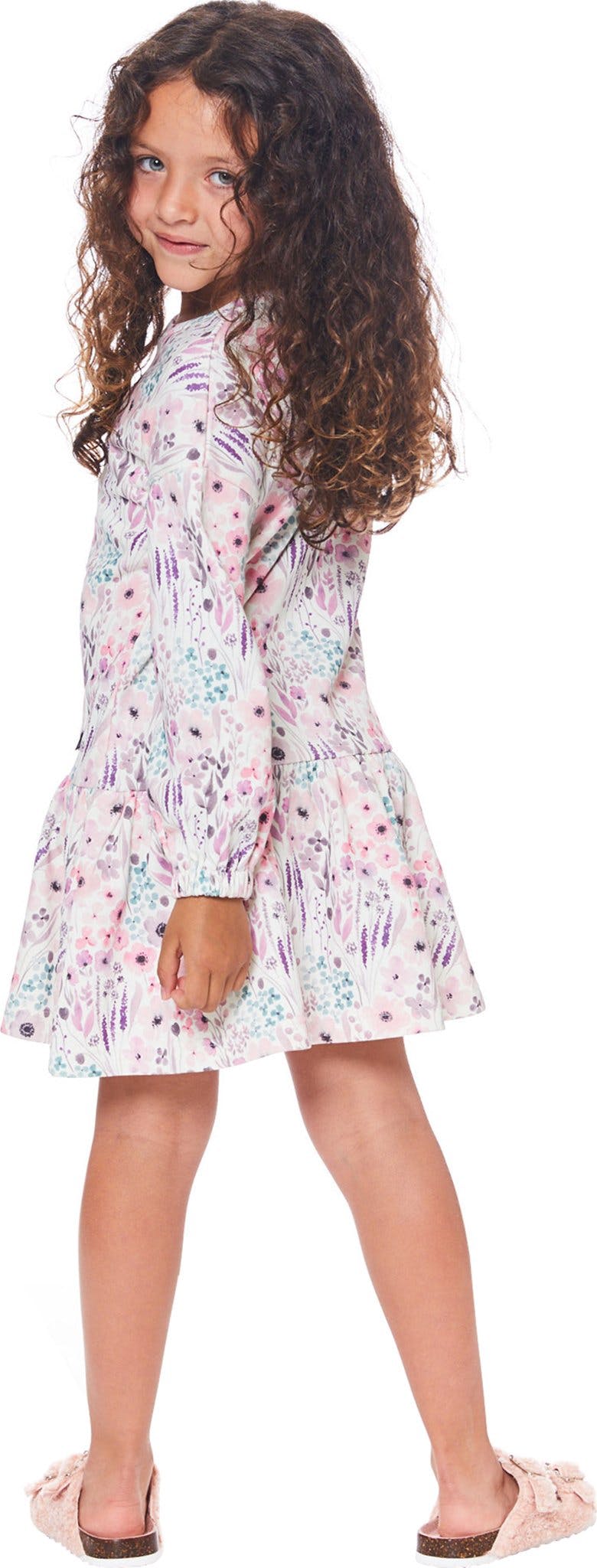 Product gallery image number 5 for product Printed Watercolor Flowers Long Sleeve Dress - Little Girls