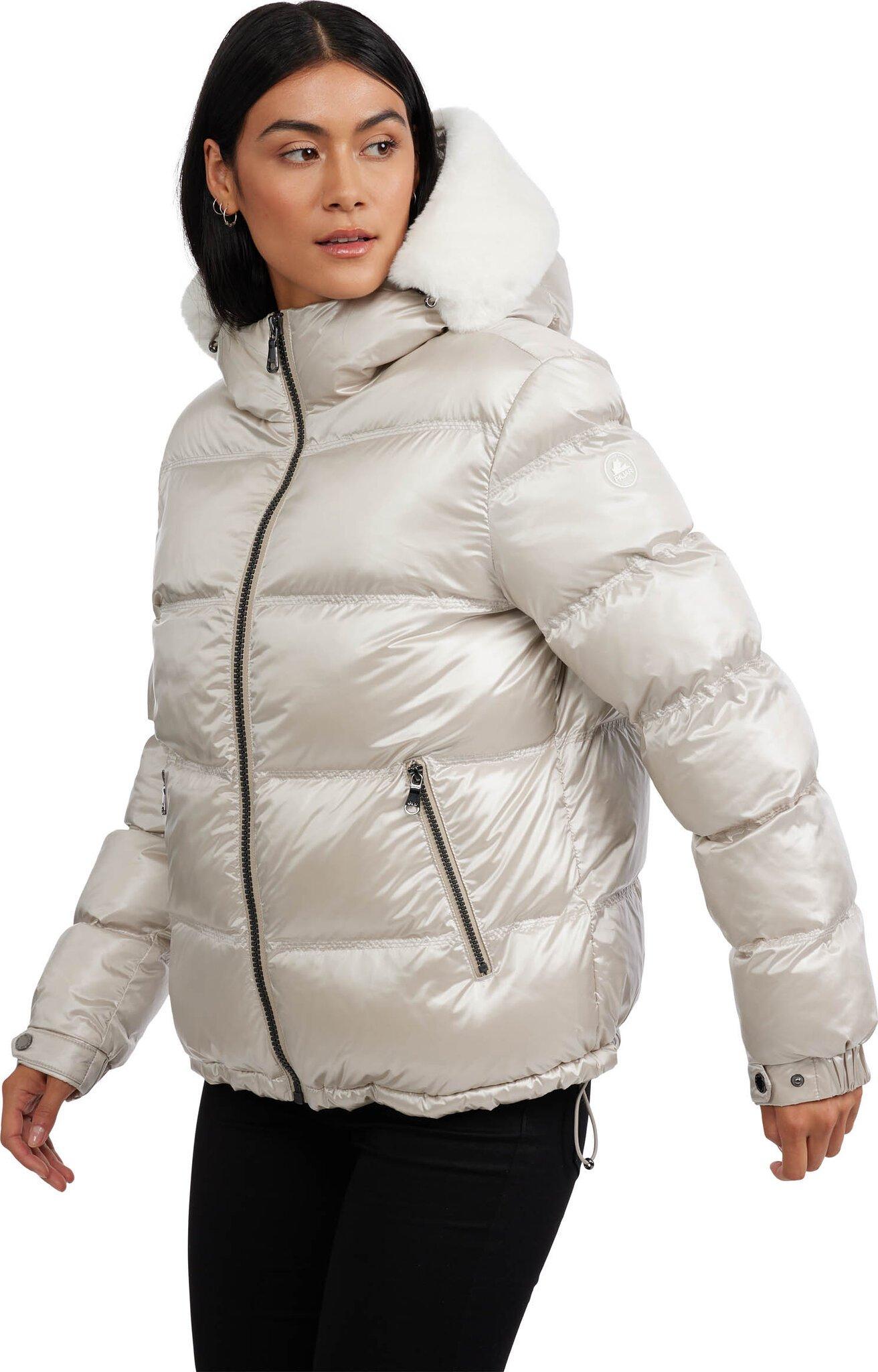 Product gallery image number 2 for product Mavis Channel Quilted Short Puffer Jacket with Faux Rabbit Fur Hood - Women's