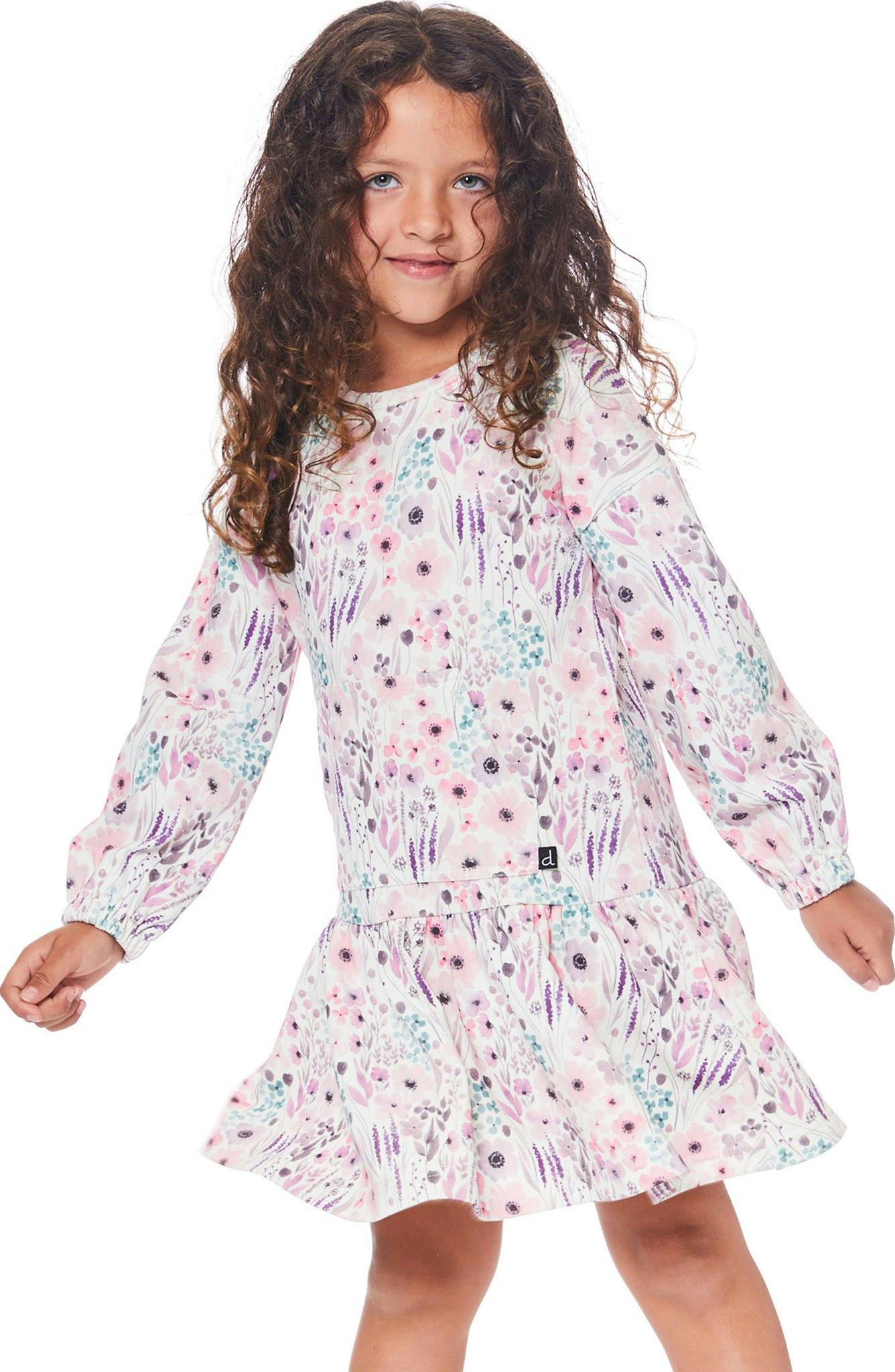 Product gallery image number 2 for product Printed Watercolor Flowers Long Sleeve Dress - Little Girls