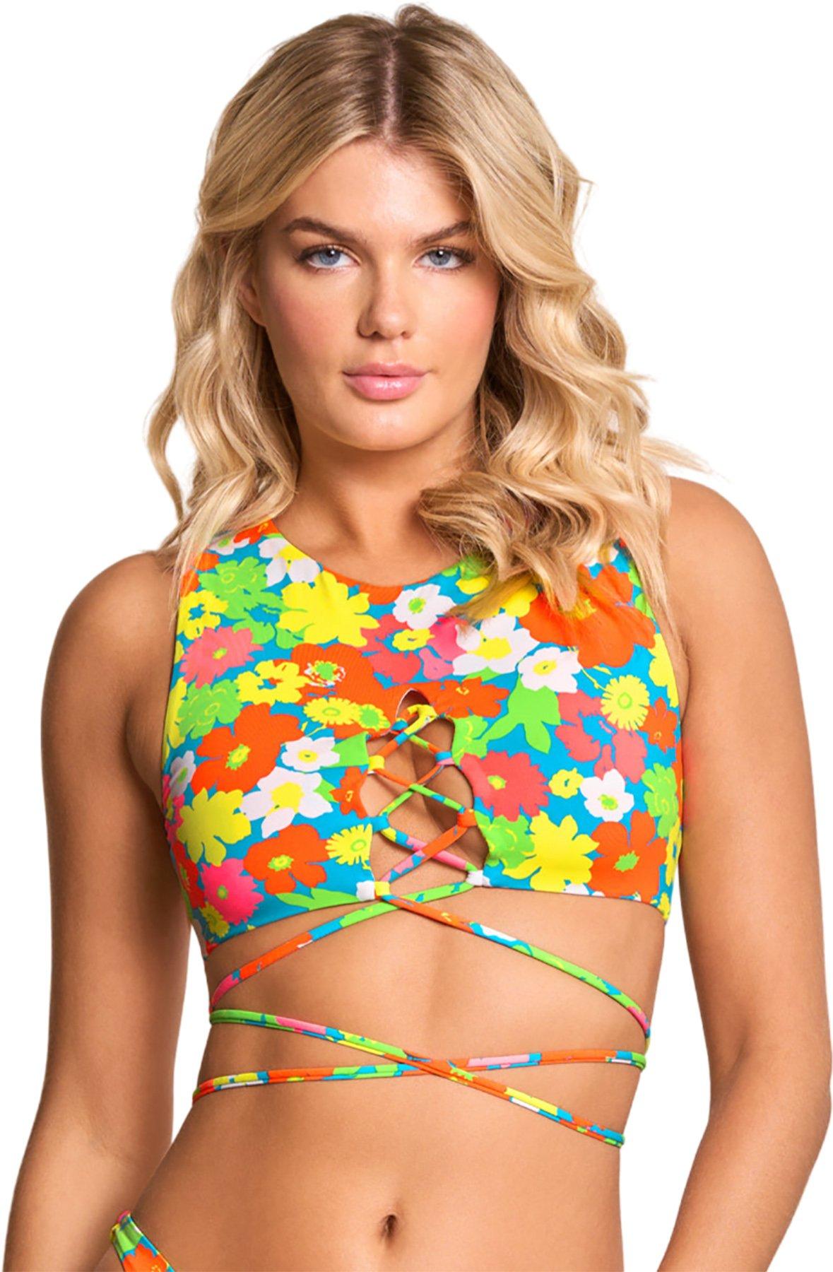 Image de produit pour Haut de bikini à col montant 90s Floral Chic - Femme