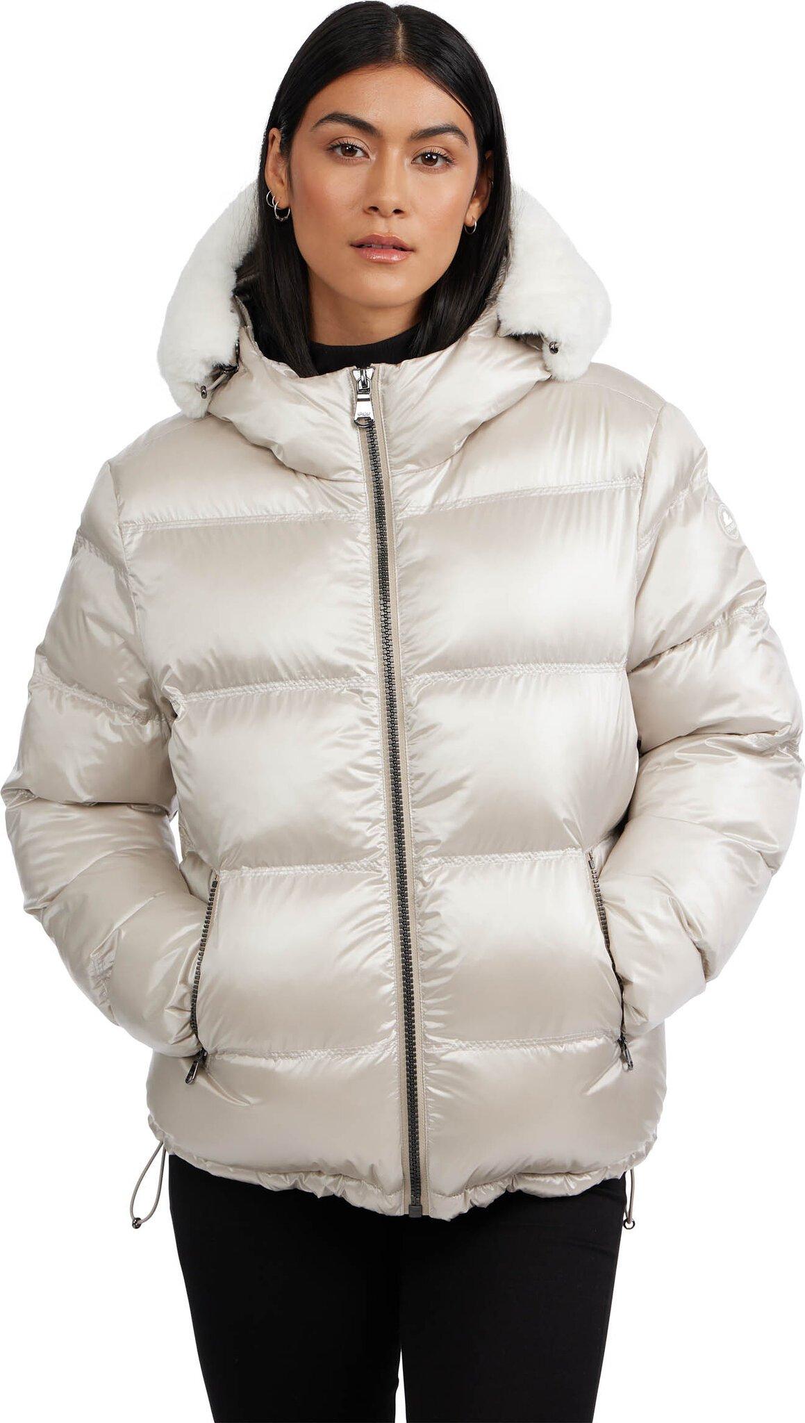 Product gallery image number 1 for product Mavis Channel Quilted Short Puffer Jacket with Faux Rabbit Fur Hood - Women's